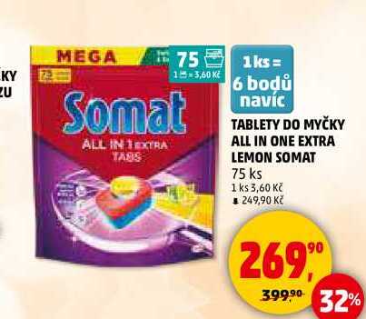 TABLETY DO MYČKY ALL IN ONE EXTRA LEMON SOMAT, 75 ks