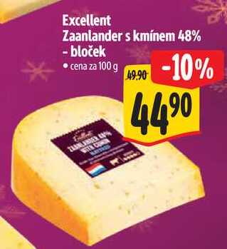 Excellent Zaanlander s kmínem 48% - bloček, cena za 100 g 