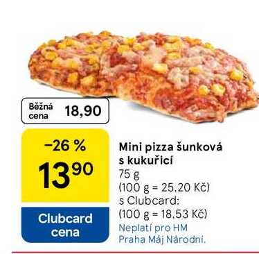 Mini pizza šunková s kukuřicí, 75 g