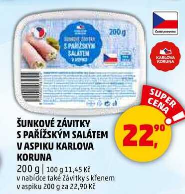 ŠUNKOVÉ ZÁVITKY S PAŘÍŽSKÝM SALÁTEM V ASPIKU KARLOVA KORUNA, 200 g