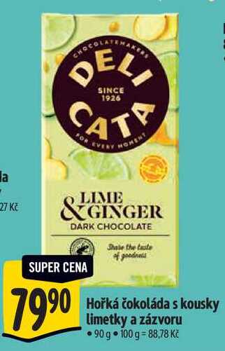 Hořká čokoláda s kousky limetky a zázvoru, 90 g  