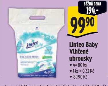 Linteo Baby Vlhčené ubrousky, 4x 80 ks