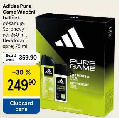 Adidas Pure Game Vánoční balíček obsahuje: Sprchový gel 250 ml. Deodorant sprej 75 ml   