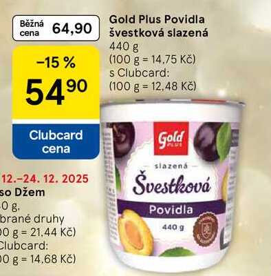 Gold Plus Povidla švestková slazená, 440 g