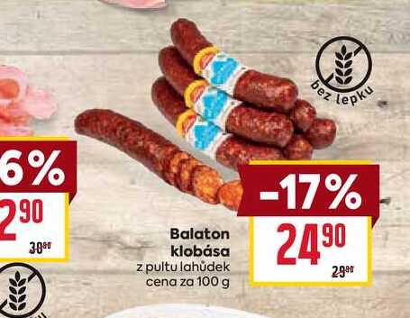 Balaton klobása z pultu lahůdek cena za 100g