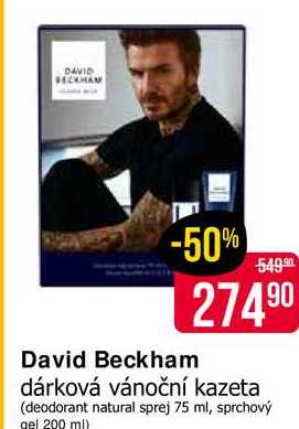 David Beckham dárková vánoční kazeta (deodorant natural sprej 75 ml, sprchový gel 200 ml) 