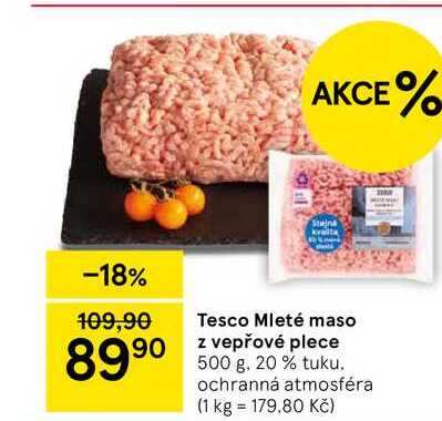 Tesco Mleté maso z vepřové plece, 500 g, 20% tuku 
