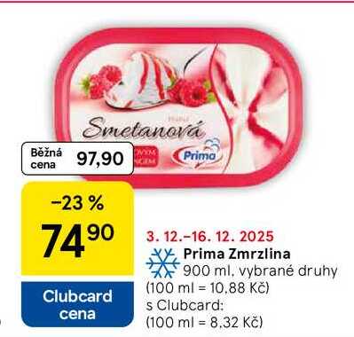 Prima Zmrzlina, 900 ml, vybrané druhy
