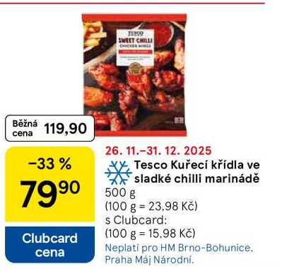 Tesco Kuřecí křídla ve sladké chilli marinádě, 500 g