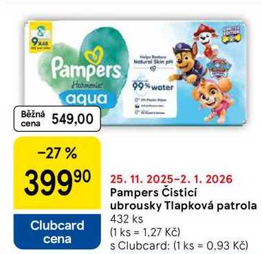 Pampers Čisticí ubrousky Tlapková patrola, 432 ks 