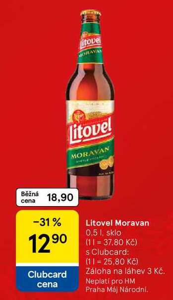 Litovel Moravan, 0,5 1, sklo  