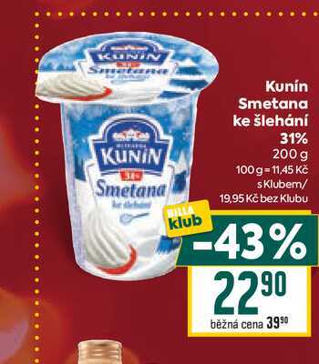 Kunín Smetana ke šlehání 31% 200 g
