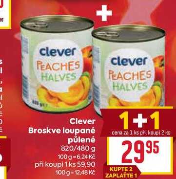 Clever Broskve loupané půlené 820/480 g