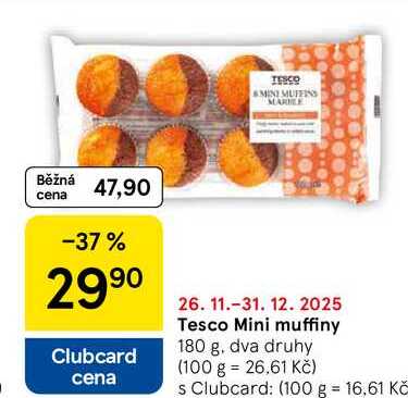 Tesco Mini muffiny, 180 g, dva druhy 