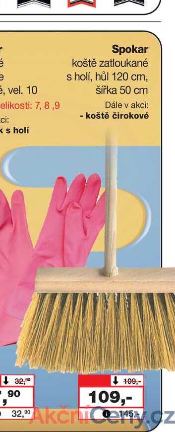 Spokar koště zatloukané s holí, hůl 120 cm, šířka 50 cm