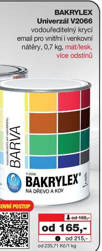BAKRYLEX Univerzál V2066 vodouředitelný krycí email pro vnitřní i venkovní nátěry, 0,7 kg
