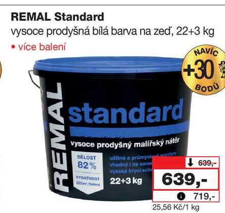 REMAL Standard vysoce prodyšná bílá barva na zeď, 22+3 kg 