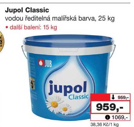 Jupol Classic vodou ředitelná malířská barva, 25 kg 