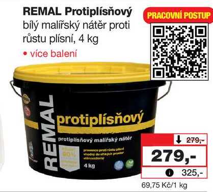 REMAL Protiplísňový bílý malířský nátěr proti růstu plísní, 4 kg