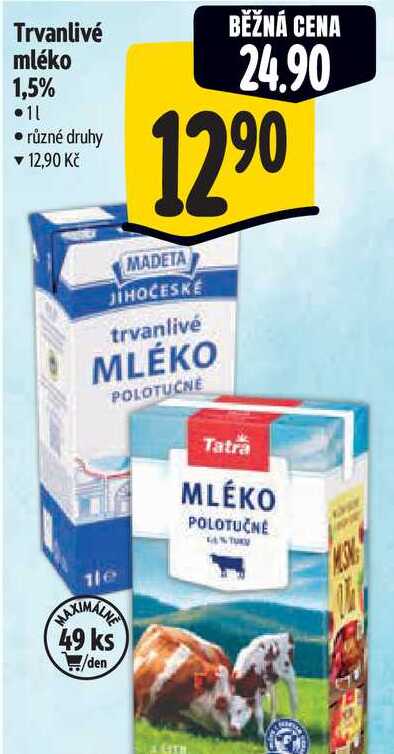 Trvanlivé mléko 1,5% 1 l