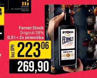 Fernet Stock Originál 38% 0,5l+2x sklenička 