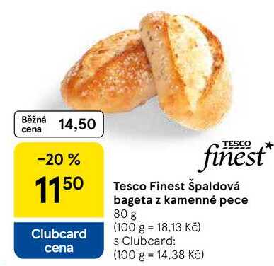 Tesco Finest Špaldová bageta z kamenné pece, 80 g