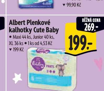 Albert Plenkové kalhotky Cute Baby Maxi 44 ks, Junior 40 ks, XL 36 ks