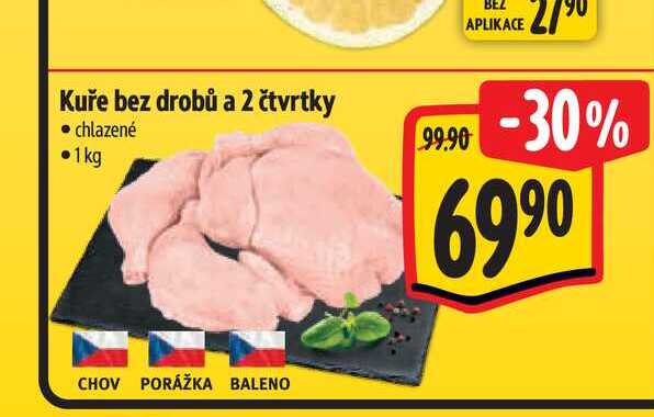   Kuře bez drobů a 2 čtvrtky  1 kg