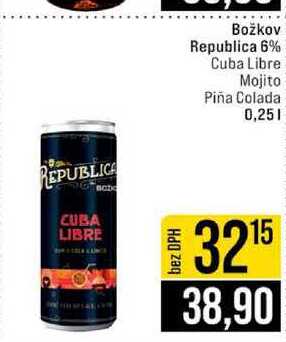 Božkov Republica 6% Cuba Libre Mojito Piña Colada 0,25l