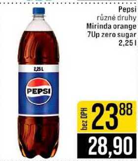 Pepsi různé druhy Mirinda orange 7Up zero sugar 2,25l