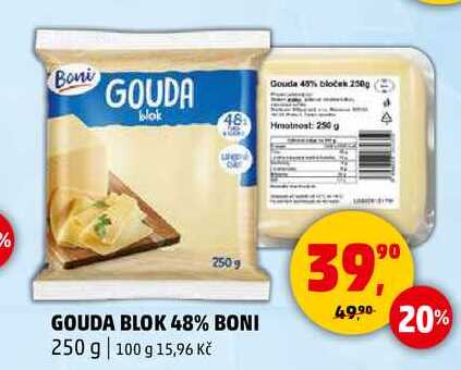 GOUDA BLOK 48% BONI, 250 g