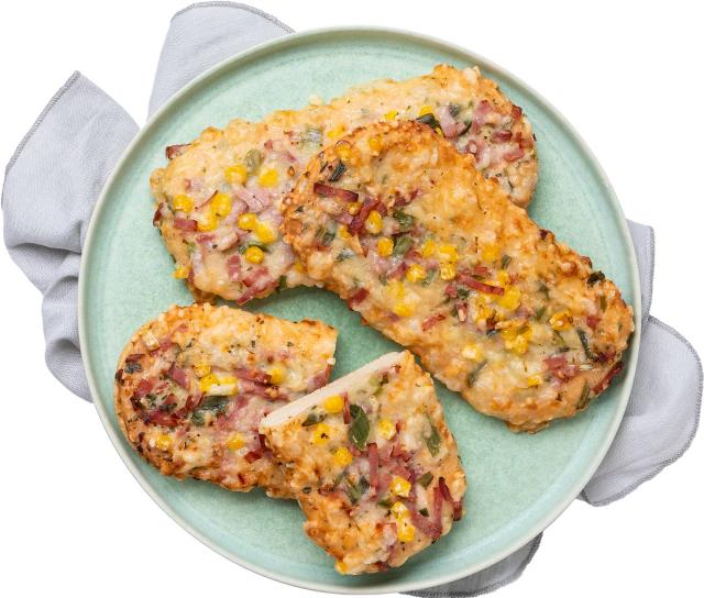 Mini pizza s goudou šunkou a kukuřicí