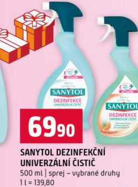 SANYTOL DEZINFEKČNÍ UNIVERZÁLNÍ ČISTIČ 500 ml sprej vybrané druhy