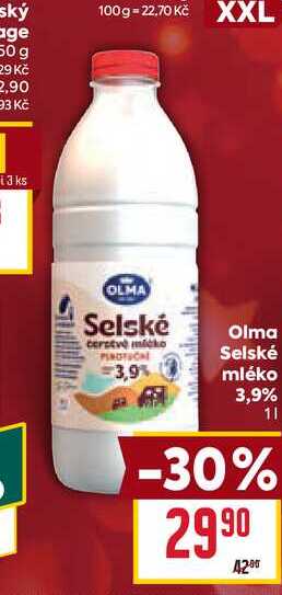 Olma Selské mléko 3,9% 1l