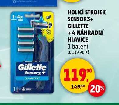 HOLICÍ STROJEK SENSOR3+ GILLETTE +4 NÁHRADNÍ HLAVICE, 1 balení