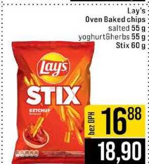 Lay's Oven Baked chips salted 55 g yoghurt herbs 55 g Stix 60 g