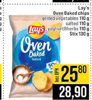 Lay's Oven Baked chips grilled vegetables 110 g salted 110 g Lays yoghurt herbs 110 g Stix 130 g