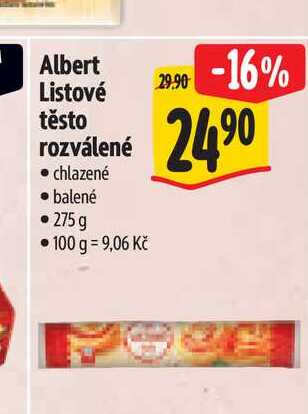Albert Listové těsto rozválené  275 g