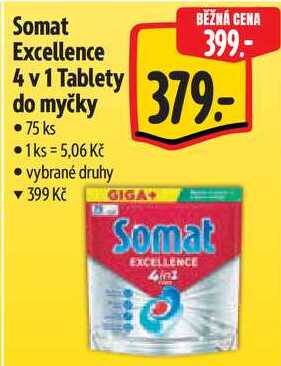 Somat Excellence 4 v 1 Tablety do myčky, 75 ks