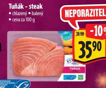 Tuňák - steak, cena za 100 g  