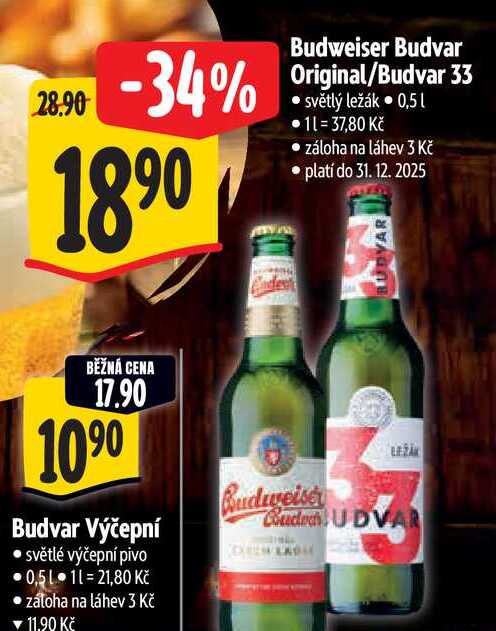 Budweiser Budvar Original/Budvar 33 0,5 l