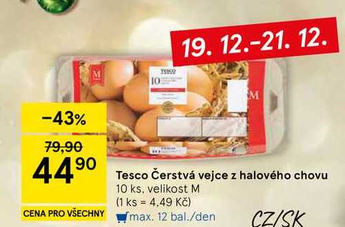 Tesco Čerstvá vejce z halového chovu, 10 ks, velikost M 