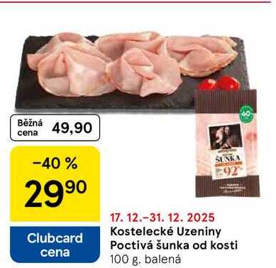 Kostelecké Uzeniny Poctivá šunka od kosti, 100 g, balená