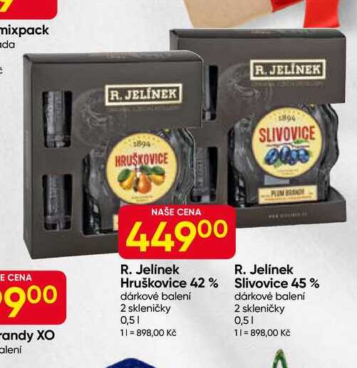 R. Jelínek Slivovice 45 % dárkové balení 2 skleničky 0,5l