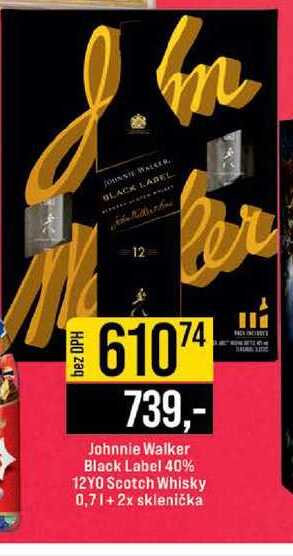 Johnnie Walker Black Label 40% 12YO Scotch Whisky 0,7l+2x sklenička