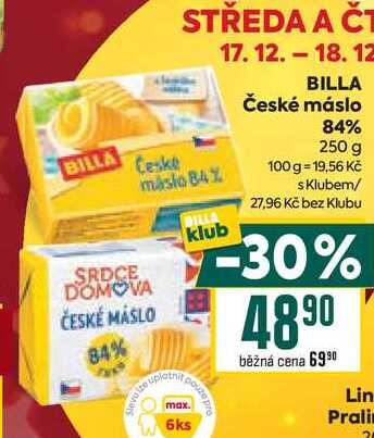 BILLA České máslo 84% 250 g