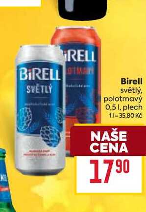 Birell světlý, polotmavý 0,5l, plech
