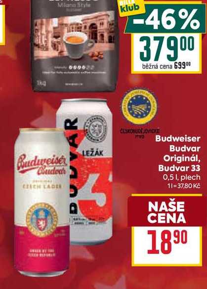 Budweiser Budvar Originál, Budvar 33 0,51l, plech