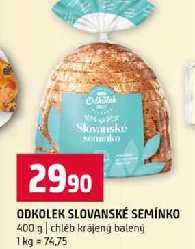 ODKOLEK SLOVANSKÉ SEMÍNKO 400 g chléb krájený balený 