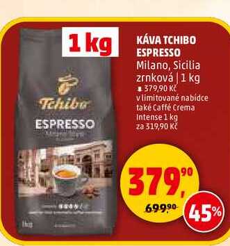 KÁVA TCHIBO ESPRESSO Milano, Sicilia zrnková, 1 kg  v akci